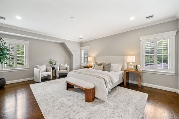 Bedroom, Interior, Recessed Lighting, Wood Texture Flooring