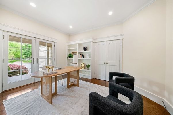 Home Office, Interior, Recessed Lighting, Wood Texture Flooring