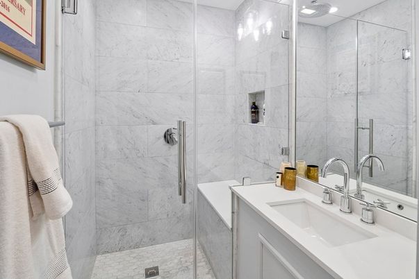 Bathroom, Glass Shower, Interior, Marble Walls