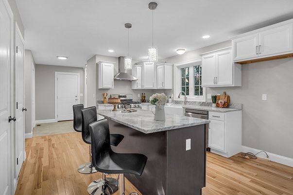 Interior, Kitchen, Pendant Lights, Recessed Lighting, Wood Texture Flooring