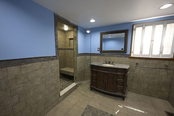 Bathroom, Glass Shower, Interior, Recessed Lighting