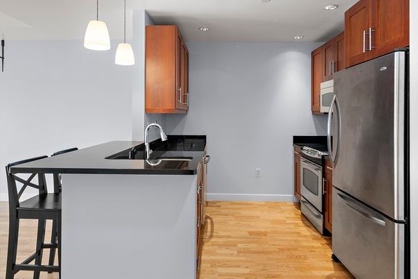 Interior, Kitchen, Pendant Lights, Recessed Lighting, Wood Texture Flooring