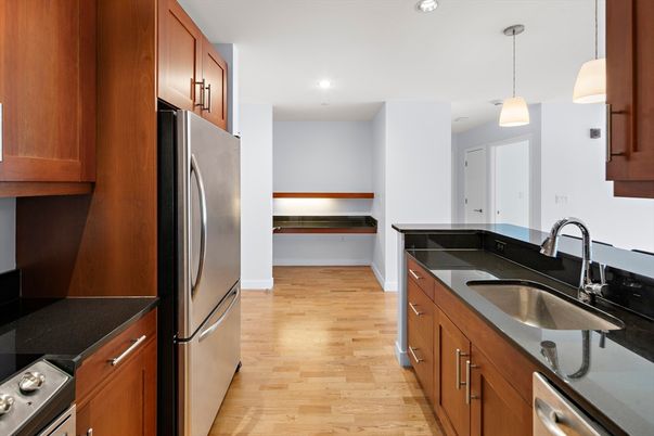 Interior, Kitchen, Pendant Lights, Recessed Lighting, Wood Texture Flooring