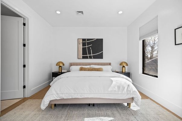Bedroom, Interior, Recessed Lighting, Wood Texture Flooring