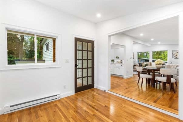 Dining room, Interior, Recessed Lighting, Wood Texture Flooring