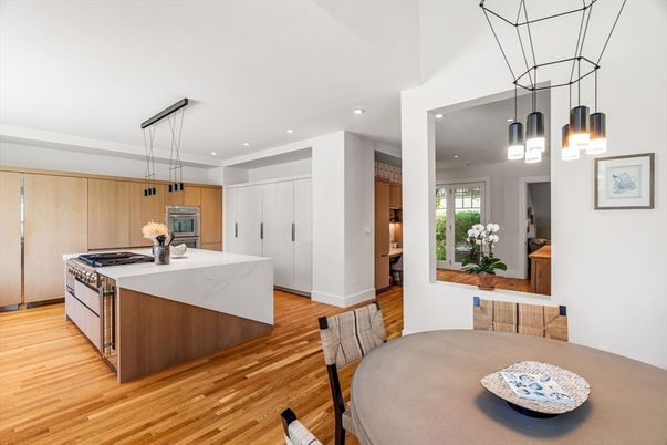 Interior, Kitchen, Pendant Lights, Recessed Lighting, Wood Texture Flooring
