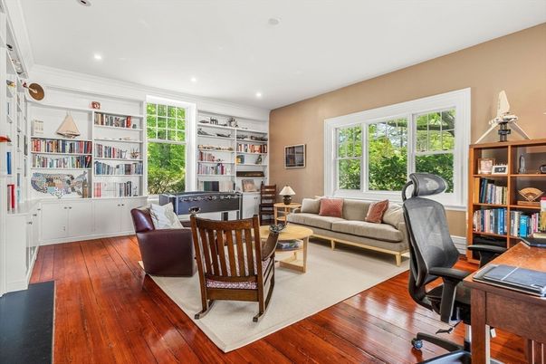 Home Office, Interior, Living room, Recessed Lighting, Wood Texture Flooring