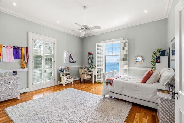 Bedroom, Interior, Recessed Lighting, Water, Wood Texture Flooring