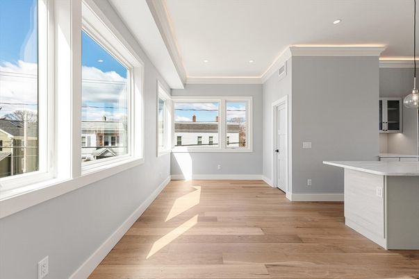 Empty room, Interior, Pendant Lights, Recessed Lighting, Wood Texture Flooring