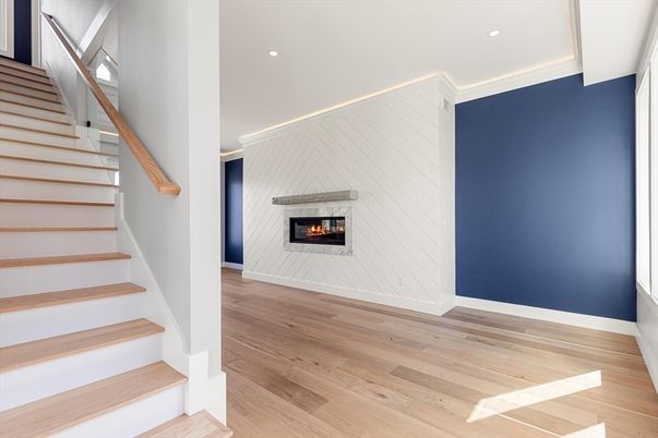 Fireplace, Interior, Recessed Lighting, Wood Texture Flooring