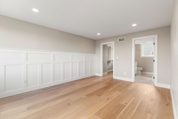 Bathroom, Empty room, Interior, Recessed Lighting, Wood Texture Flooring