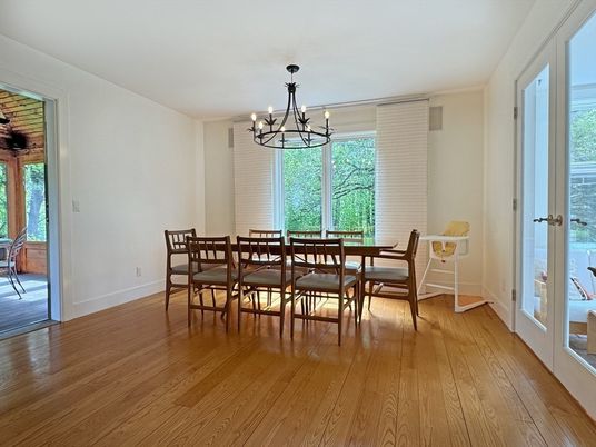 Chandelier, Dining room, Interior, Wood Texture Flooring