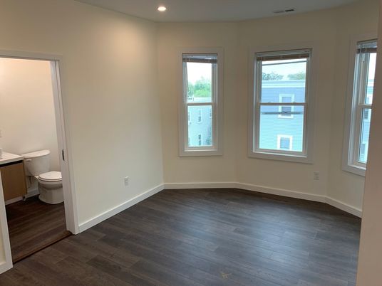 Bathroom, Empty room, Interior, Recessed Lighting, Wood Texture Flooring