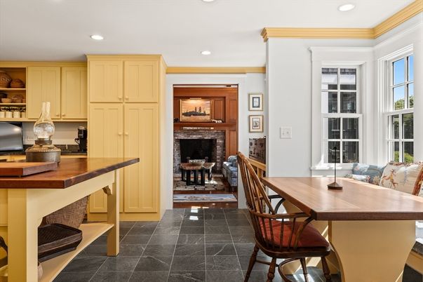 Dining room, Fireplace, Interior, Recessed Lighting