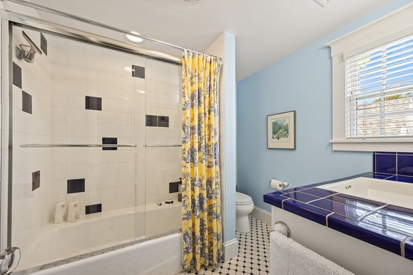 Bathroom, Glass Shower, Interior, Recessed Lighting, Tile Countertops