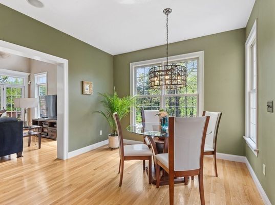 Dining room, Interior, Pendant Lights, Wood Texture Flooring
