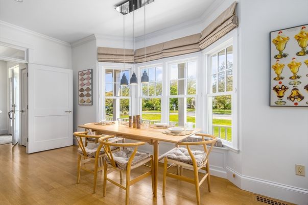 Dining room, Interior, Pendant Lights, Wood Texture Flooring