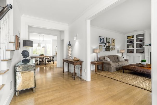 Dining room, Interior, Living room, Pendant Lights, Wood Texture Flooring