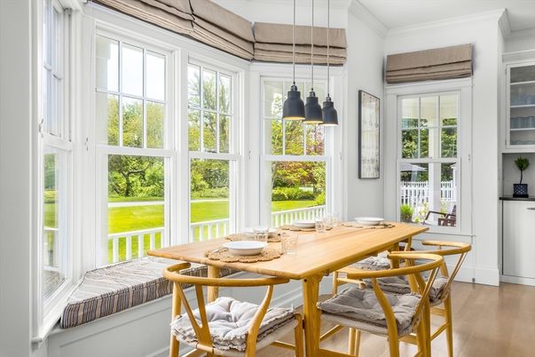 Dining room, Interior, Pendant Lights, Wood Texture Flooring
