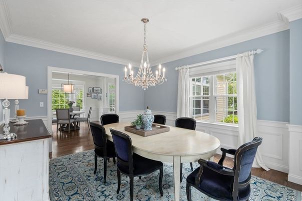 Chandelier, Dining room, Interior, Wood Texture Flooring