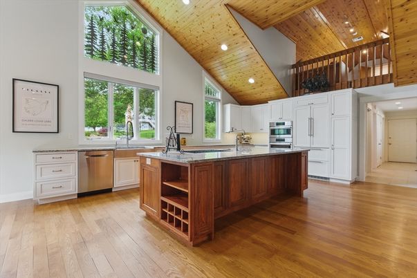 Interior, Kitchen, Recessed Lighting, Stainless Steel Appliances, Wooden Ceilings, Wood Texture Flooring