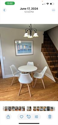 Dining room, Interior, Pendant Lights, Wood Texture Flooring