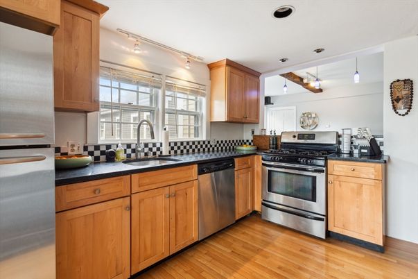 Interior, Kitchen, Pendant Lights, Stainless Steel Appliances, Wood Texture Flooring