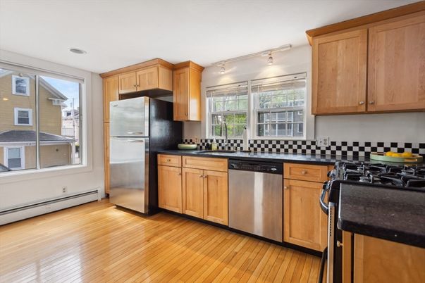 Interior, Kitchen, Stainless Steel Appliances, Wood Texture Flooring