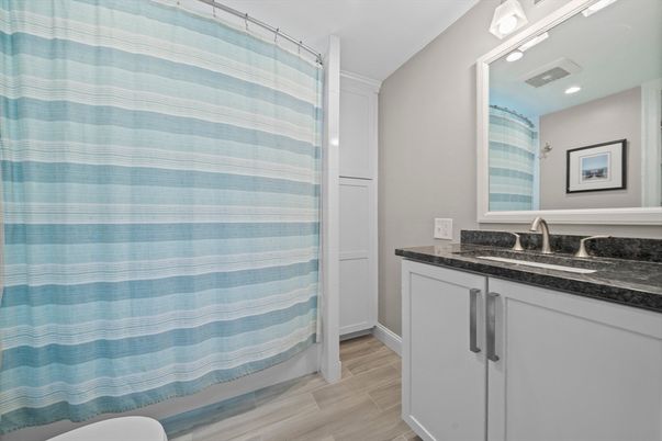 Bathroom, Interior, Recessed Lighting, Wood Texture Flooring