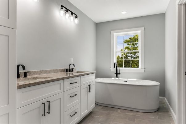 Bathroom, Dual Sink Vanities, Free Standing Baths, Interior, Recessed Lighting
