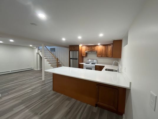 Interior, Kitchen, Recessed Lighting, Wood Texture Flooring
