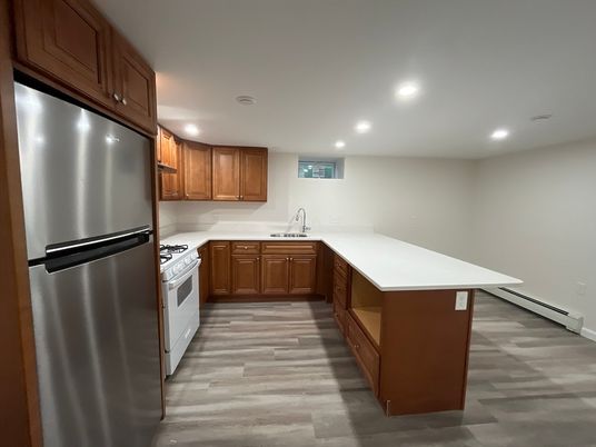 Interior, Kitchen, Recessed Lighting, Wood Texture Flooring