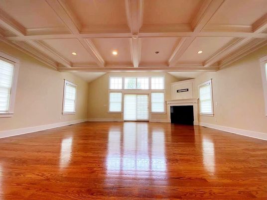 Empty room, Fireplace, Interior, Recessed Lighting, Wood Texture Flooring