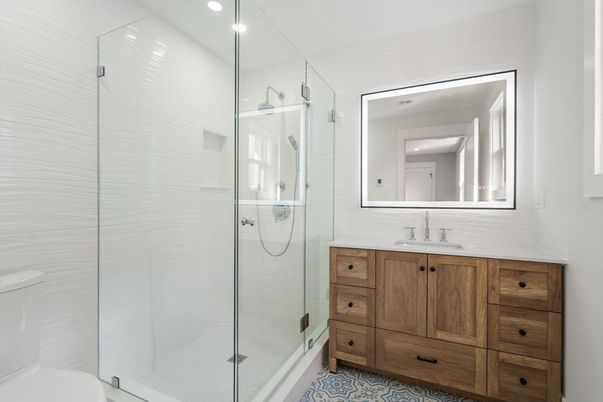 Bathroom, Glass Shower, Interior, Recessed Lighting
