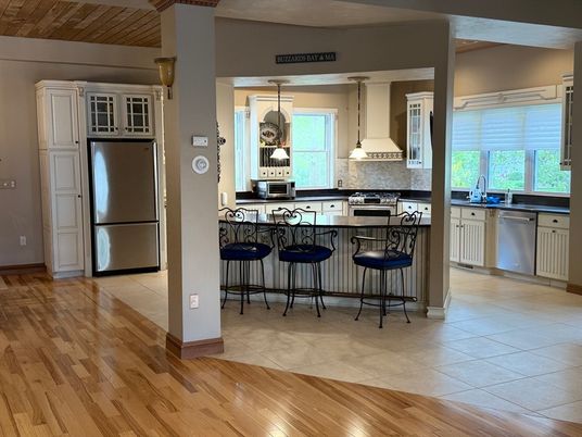 Interior, Kitchen, Pendant Lights, Stainless Steel Appliances, Wood Texture Flooring