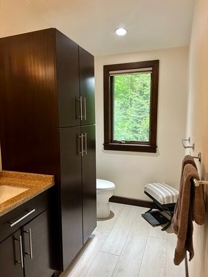 Bathroom, Interior, Recessed Lighting, Wood Texture Flooring