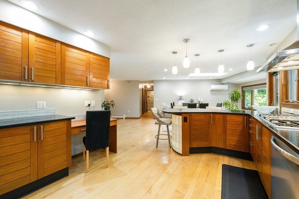Interior, Kitchen, Pendant Lights, Recessed Lighting, Wood Texture Flooring
