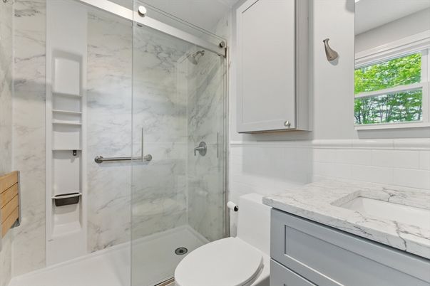 Bathroom, Glass Shower, Interior, Marble Walls