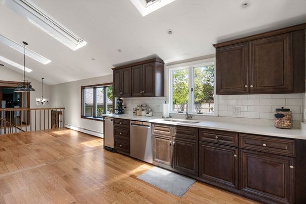 Interior, Kitchen, Pendant Lights, Recessed Lighting, Wood Texture Flooring