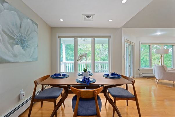 Dining room, Interior, Recessed Lighting, Wood Texture Flooring