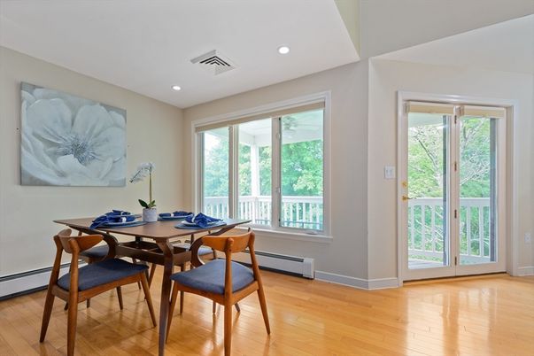 Dining room, Interior, Recessed Lighting, Wood Texture Flooring