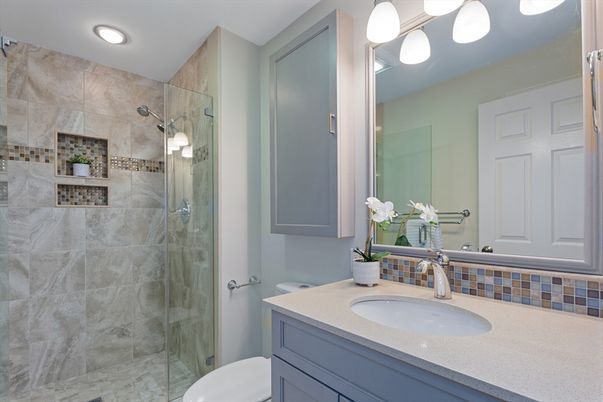 Bathroom, Glass Shower, Interior, Recessed Lighting