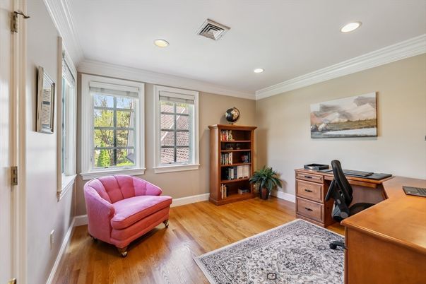 Home Office, Interior, Recessed Lighting, Wood Texture Flooring