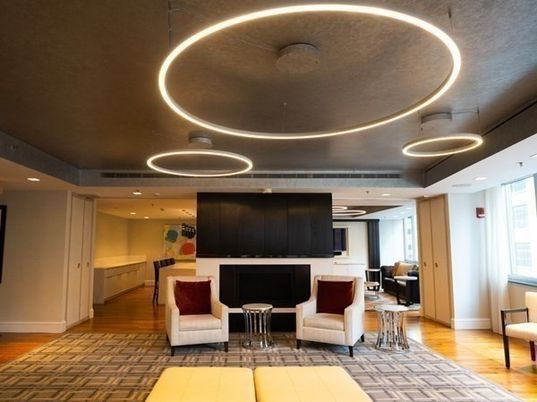 Fireplace, Interior, Living room, Pendant Lights, Recessed Lighting, Wood Texture Flooring