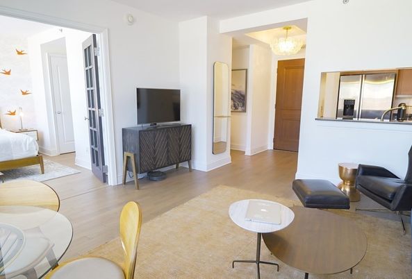 Chandelier, Dining room, Interior, Living room, Stainless Steel Appliances, Wood Texture Flooring