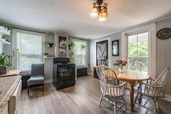 Dining room, Fireplace, Interior, Wood Texture Flooring