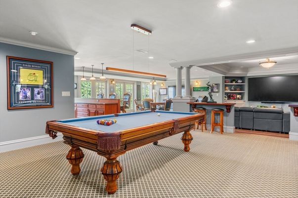 Billiard Table, Game Room, Interior, Pendant Lights, Recessed Lighting