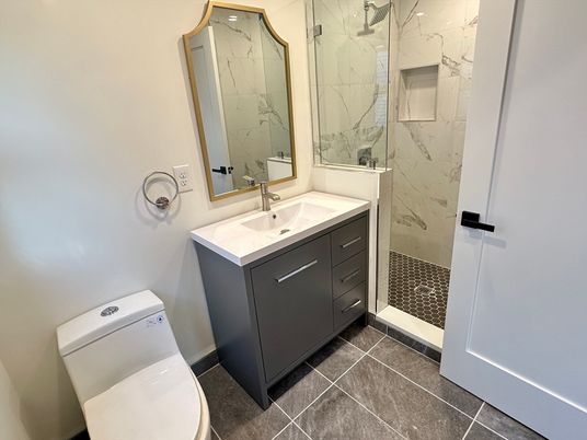 Bathroom, Glass Shower, Interior, Marble Walls