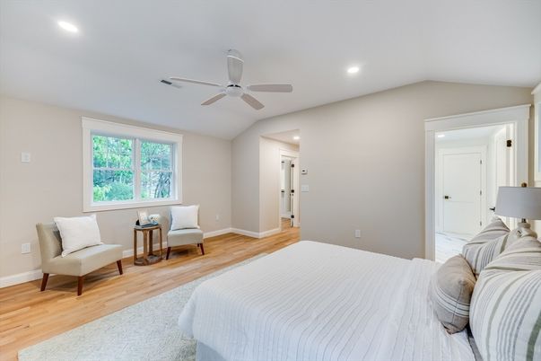 Bedroom, Interior, Recessed Lighting, Wood Texture Flooring