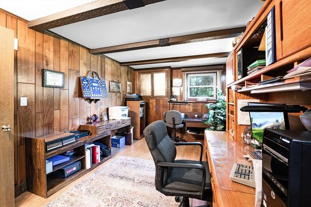 Home Office, Interior, Wooden Beams, Wood Texture Flooring, Wooden Walls
